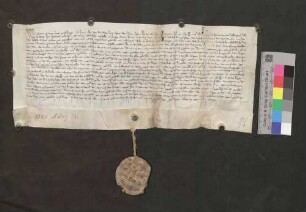 Graf Konrad von Freiburg, Kune von Berghein und der Edelknecht Heinrich Meiger Stiessen von Willer entscheiden zwischen Burkart von Üsenberg und den Brüdern Kune Hanemann, Werner und Kune von Falkenstein wegen Bickensohl, Gerichtsbarkeit der Königsleute daselbst und wegen der Fälle von freien und eingewanderten Leuten etc.