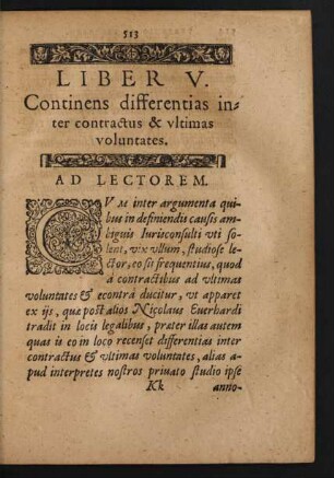 Liber V. Continens differentias inter contractus & ultimas voluntates.