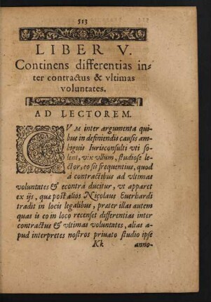 Liber V. Continens differentias inter contractus & ultimas voluntates.