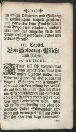 III. Capitel. Von Soldaten-Pflicht und Arbeit.