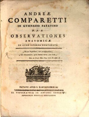 Observationes Anatomiae de Aure interna comparata