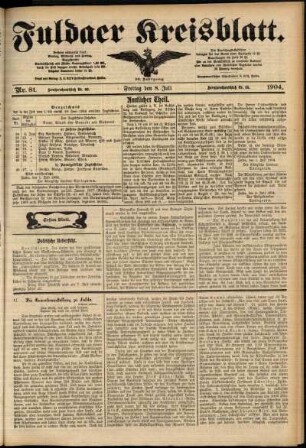 Erste Ausgabe vom Freitag, den 08. Juli 1904.