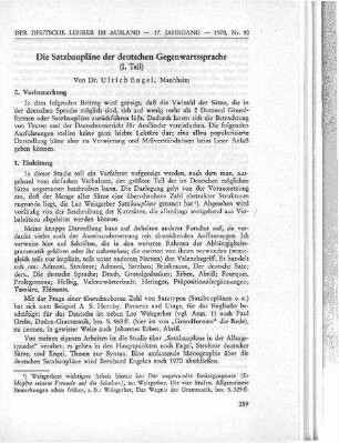 Die Satzbaupläne der deutschen Gegenwartssprache
