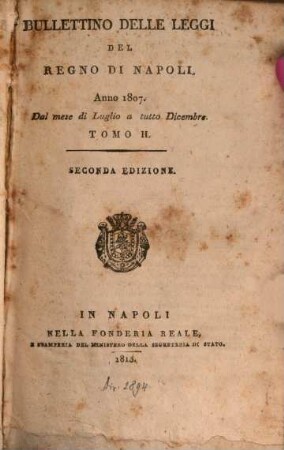 Bullettino delle leggi del Regno di Napoli. 1807,2