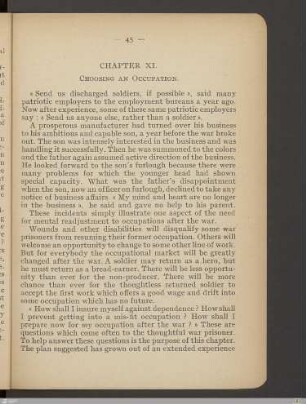 Chapter XI - Choosing an occupation