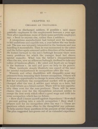 Chapter XI - Choosing an occupation