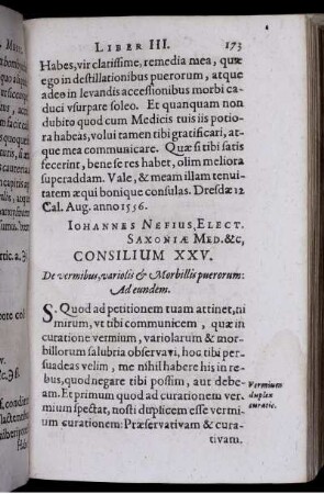 Consilium XXV. De vermibus, variolis & Morbillis puerorum