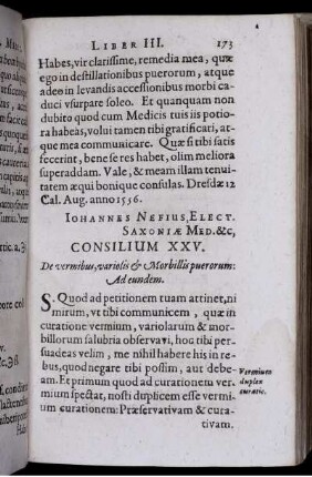 Consilium XXV. De vermibus, variolis & Morbillis puerorum