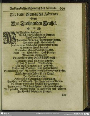 Der dritte Sontag des Advents Setzet Den Trohnenden Teuffel