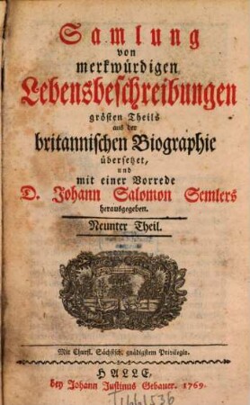 Samlung von merkwürdigen Lebensbeschreibungen, 9