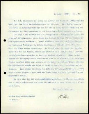 Bericht des zweiten Sekretars an das General-Sekretariat