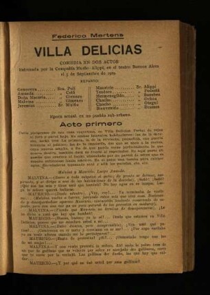 Villa Delicias : comedia en dos actos