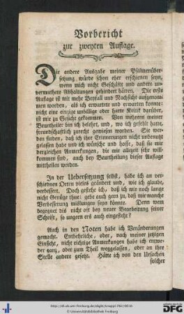 Vorbericht zur zweyten Auflage.