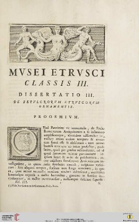 Musei Etrusci Classis III. Dissertatio III. De sepulcrorum etruscorum ornamentis