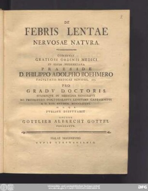 De Febris Lentae Nervosae Natvra