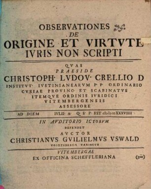 Observationes de origine et virtute iuris non scripti