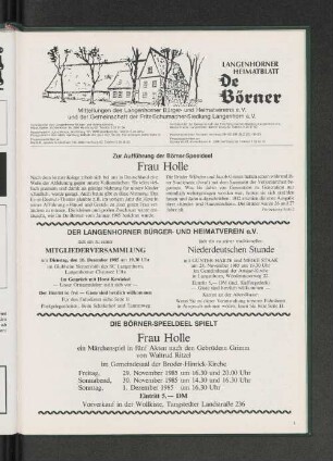 Die Börner-Speeldeel spielt Frau Holle