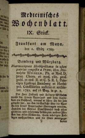 IX. Stück. Frankfurt am Mayn, den 1. März 1783. - XIII. Stück. Frankfurt am Mayn, den 29. März 1783.