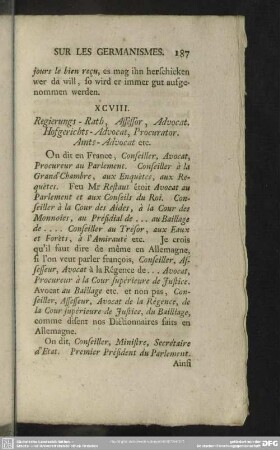XCVIII. Regierungs-Rath, Assessor, Advocat. Hofgerichts-Advocat, Procurator. Amts-Advocat etc.