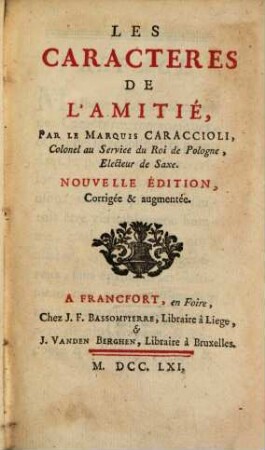 Les Caracteres De L'Amitié