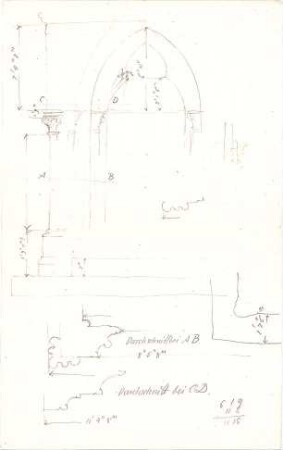 Thiersch, August ; Marburg (Hessen); Elisabethkirche - Spitzbogen - Architektur (Teilansicht, Schnitte)
