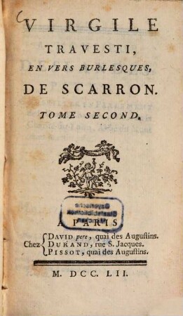 Virgile Travesti, En Vers Burlesques, De Scarron, 2