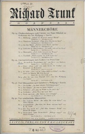 Chorbearbeitungen nach Liedern von Franz Liszt : op. 25, 1. Es muß ein Wunderbares sein von Oskar von Redwitz. - 3 S. - Pl.Nr. F.E.C.L.9156