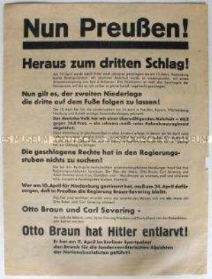 Flugblatt der SPD zur Preußischen Landtagswahl am 24. April 1932