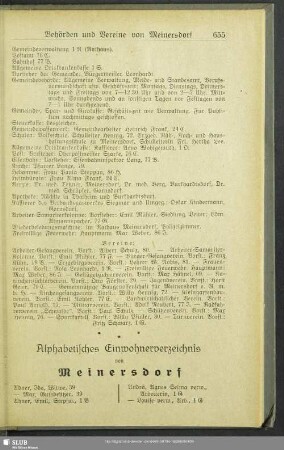 Einwohnerverzeichnis : Alphabetisches Einwohnerverzeichnis von Meinersdorf