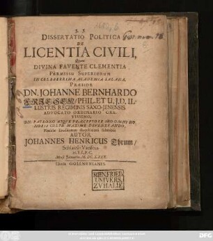 Dissertatio Politica De Licentia Civili