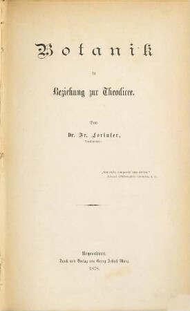 Das Buch der Natur : Entwurf einer kosmologischen Theodicee, 4. Botanik in Beziehung zur Theodicee