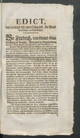 Edict, daß niemand sich unterstehen soll, die Maulbeerbäume zu beschädigen