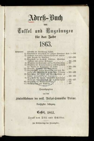 Jg. 30.1863: Adreß-Buch von Cassel und Umgebungen : für das Jahr 1863