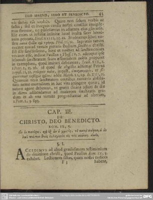 Cap. III. De Christo, Deo Benedicto. Rom. IX, 5