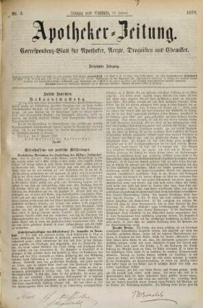 Apotheker-Zeitung : Correspondenz-Blatt für Apotheker, Aerzte, Droguisten und Chemiker. 13. 1878