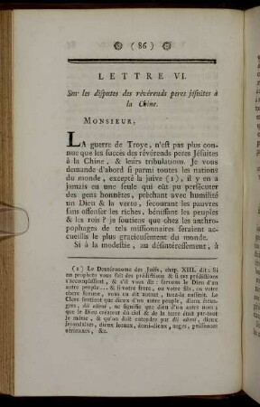 Lettre VI. Sur les disputes des révérends peres jésuites à la Chine.
