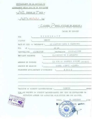 Aufenthaltsgenehmigung für Algerien für Bernt Engelmann