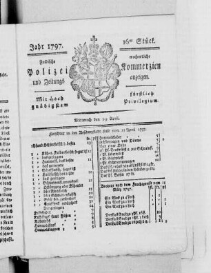16tes Stück, Ausgabe vom 19. April 1797