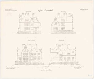Trainkaserne Darmstadt Erweiterungsbau. Offizier-Speiseanstalt: Westansicht, Ostansicht, Nordansicht, Südansicht 1:100