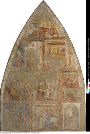 Geburt Mariens, Kreuzigung und Szenen aus der Vita des Heiligen Franziskus von Assisi und aus anderen Heiligenviten