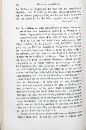 474-475 [Rezension] Wernz, Franz Xaver, Introductio in ius decretatium