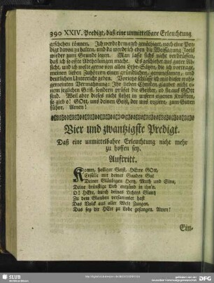 Vier und zwantzigste Predigt. Daß eine unmittelbahre Erleuchtung nicht mehr zu hoffen sey