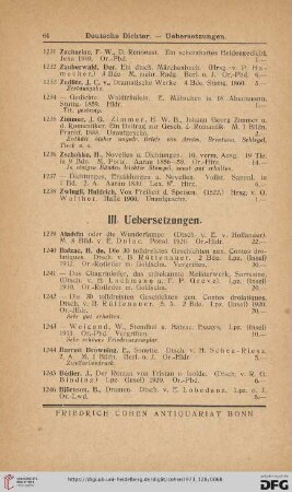 III. Uebersetzungen (Nr. 1239 - 1342)