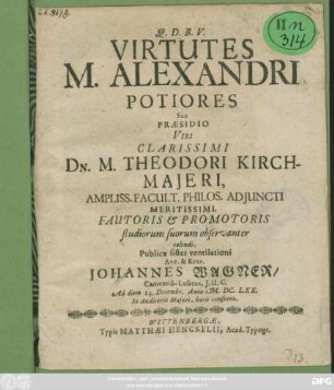 Virtutes M. Alexandri Potiores