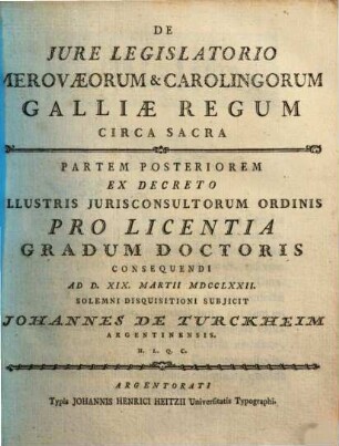De iure legislatorio Merovaeorum et Carolingorum Galliae regum circa sacra. 2