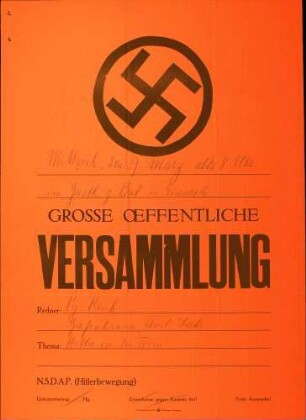 Versammlung der NSDAP-Ortsgruppe Hammereisenbach-Eisenbach: Hitler vor den Toren (in Eisenbach)