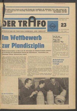 TRO-Betriebszeitung 'Der Trafo'; Nr. 23/1967 (21. Juni 1967 )