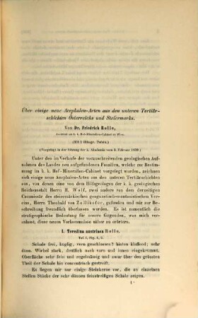 Kleine Abhandlungen paläontologischen Inhalts in Separatabdrücken des Sitzungsberichte der k. k. Akad. d. Wissensch. in Wien : in 1 vol.. 4