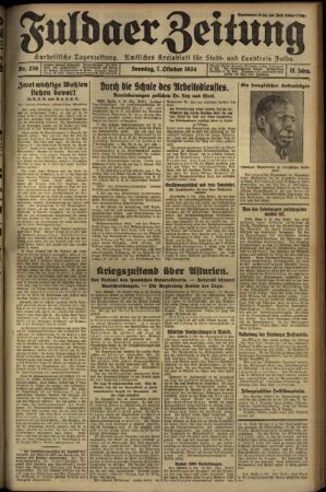 Erste Ausgabe vom Sonntag, den 07. Oktober 1934.