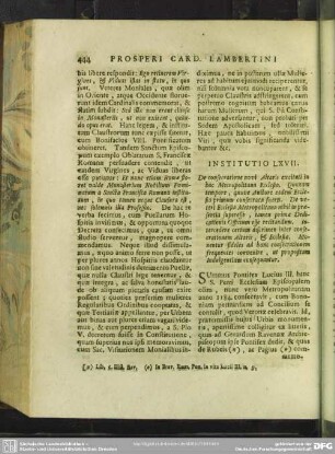 Institutio LXVII. De consecratione novi Altaris excitati in hac Metropolitana Ecclesia
